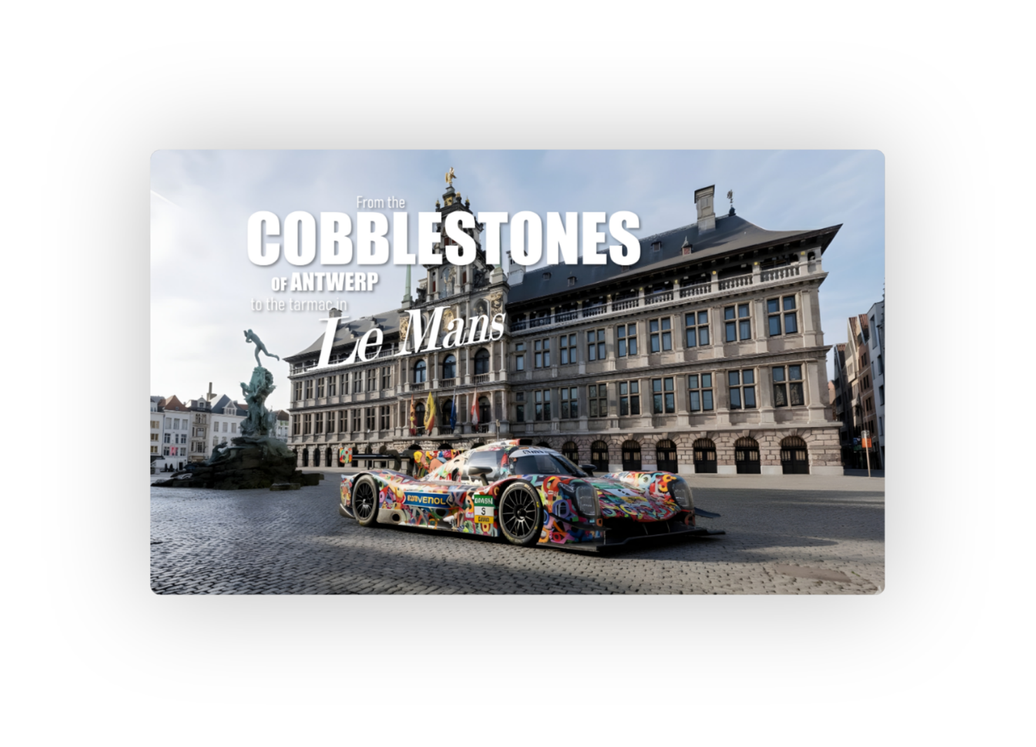 Ai Generated - LMP3 2025 Art Car in front of Antwerps Townhall