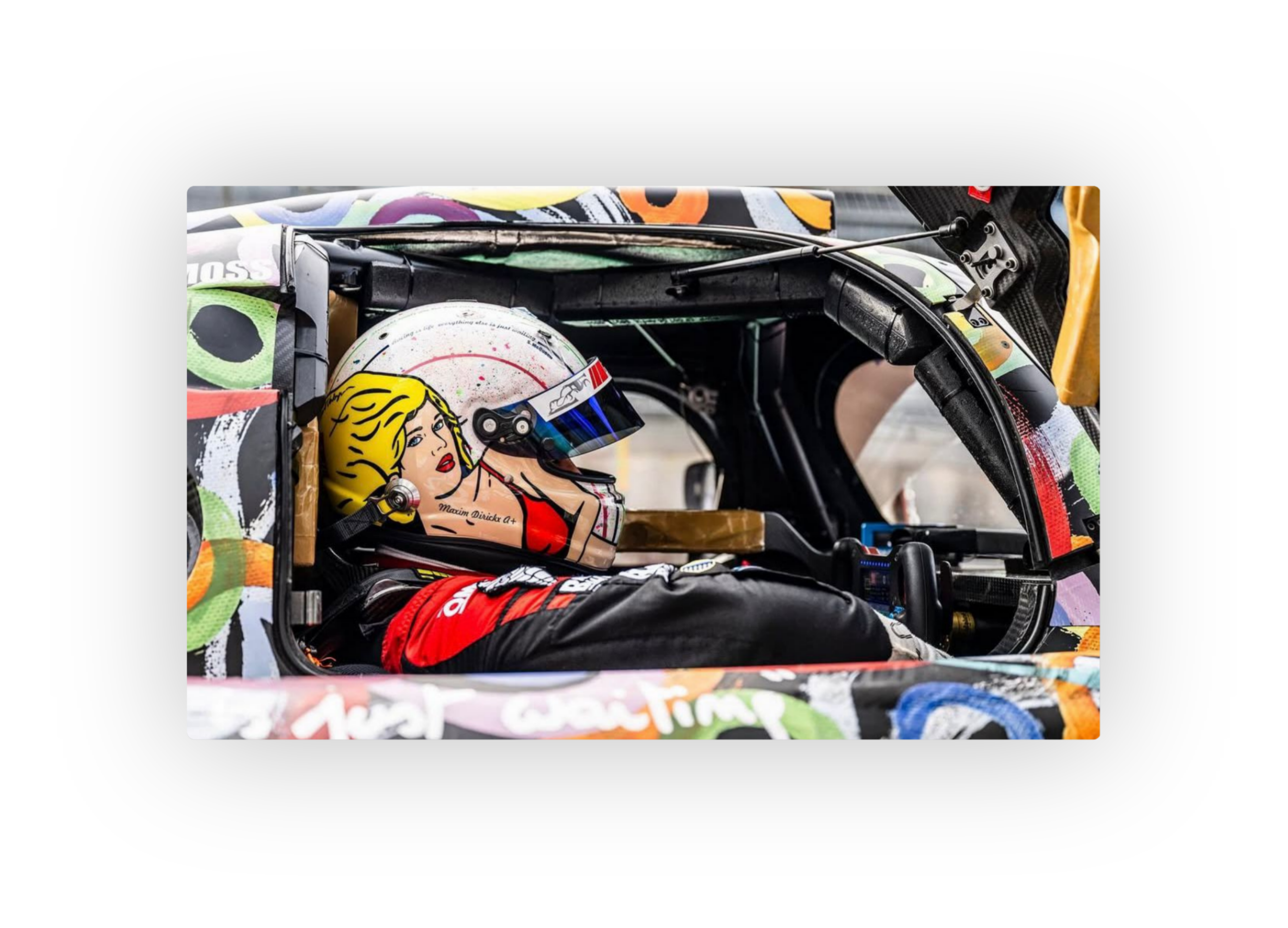 Side View of Maxim Dirickx sitting in the 2025 Art Car